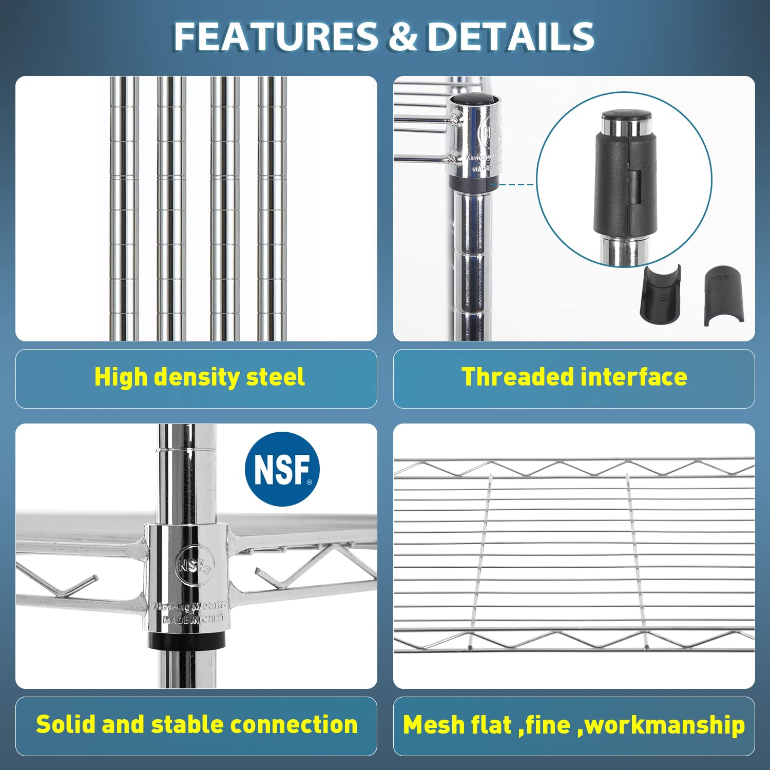 BestOffice Adjustable NSF-Certified Metal Shelf Wire Shelving Unit Storage for Small Places