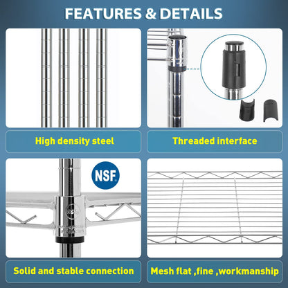 BestOffice Adjustable NSF-Certified Metal Shelf Wire Shelving Unit Storage for Small Places