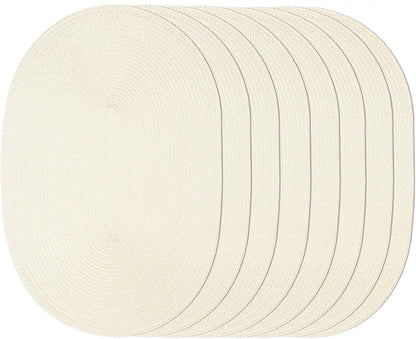 AHHFSMEI Placemats Set of 8 for Dining Table Washable Woven Vinyl Non-Slip 18x12 inches Placemat Heat-Resistant Durable Table Mats for Dining Table Easy to Clean (Oval Beige, 8)