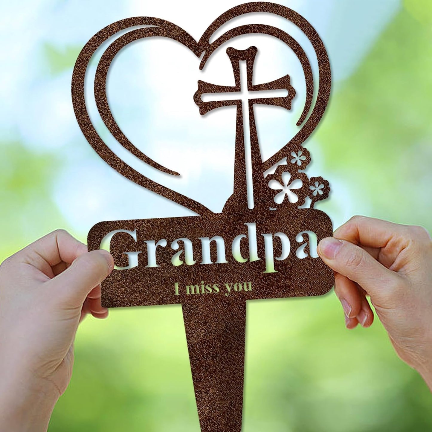 Grandpa Memorial Grave Stake, Cemetery Decorations for Grave Markers 12.5 x 7.2 inch Heart Metal Sympathy Stakes Graveside Plaque Decor Sign for Grandpa Graves, Yard, Garden - Rust-Grandpa