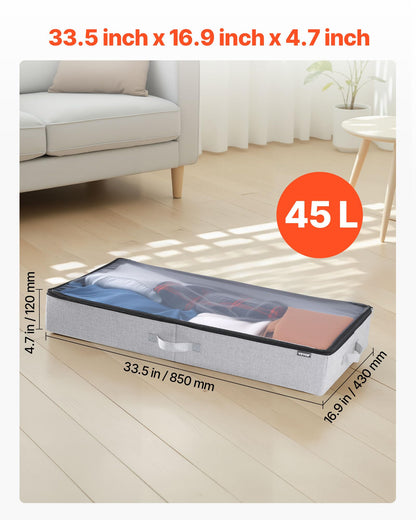 VEVOR Under Bed Storage with Clear Lids, 33.5 x 16.9 x 4.7 Inch, 45L Large Underbed Clothes Storage