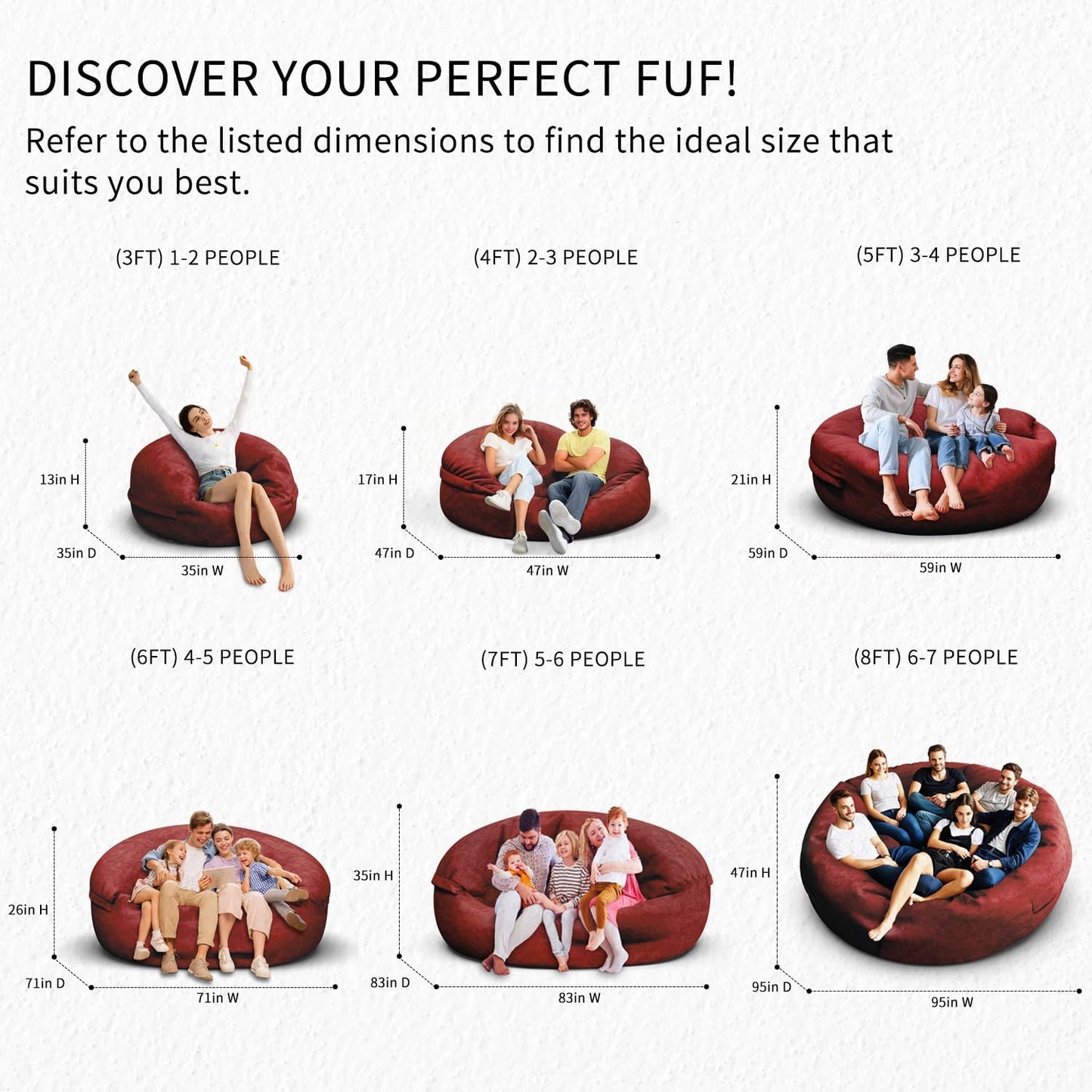 Bean Bag Chair for Adults 3FT,Soft Removable Cover for Teens/Girls Bedroom,Fluffy Giant Round Floor Beanbag Lounger Chairs (No Filler,Claret)