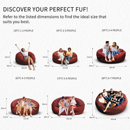 Bean Bag Chair for Adults 8FT,Soft Removable Cover for Teens/Girls Bedroom,Fluffy Giant Round Floor Beanbag Lounger Chairs (No Filler,Claret)