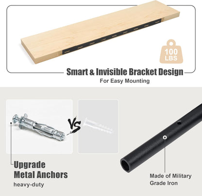 Floating Shelves for Wall, USA-Sourced Maple Wood 55 Inch Long Wall Shelves, Natural Wooden Mounted Picture Ledge Shelf, Nursery Book Storage Shelf Kids Bookshelf, Display Shelf for Bathroom