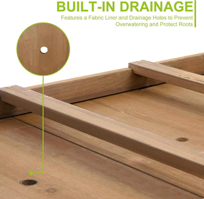 Raised Garden Bed with Legs - Elevated Wooden Planter Box, Durable Fir Wood, Reinforced Frame with Drainage Holes, Liner, and Storage Shelf for Vegetables, Herbs, Flowers, 47" x 23" x 30"