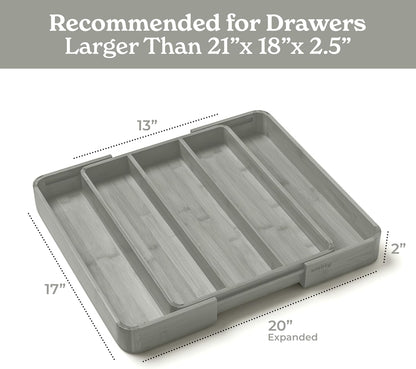 SMIRLY Silverware Drawer Organizer – Bamboo Kitchen Drawer Organizer, Adjustable Utensil Holder and Cutlery Tray, Drawer Dividers for Flatware and Kitchen Utensils