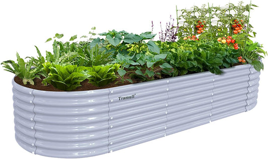 1 Pack 8x3x2FT Galvanized Raised Garden Bed Kit Oval Metal Ground Planter Box Outdoor Bottomless Planter Raised Beds for Vegetables Flowers Herbs Fruits, Gray