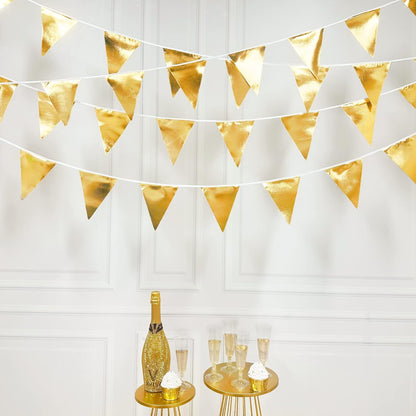 Gold Party Decorations Metallic Fabric Triangle Pennant Banner Gold Flag Bunting Garland for Graduation Birthday Wedding Anniversary Bridal Shower Bachelorette Engagement Hen Party Decoration Supplies