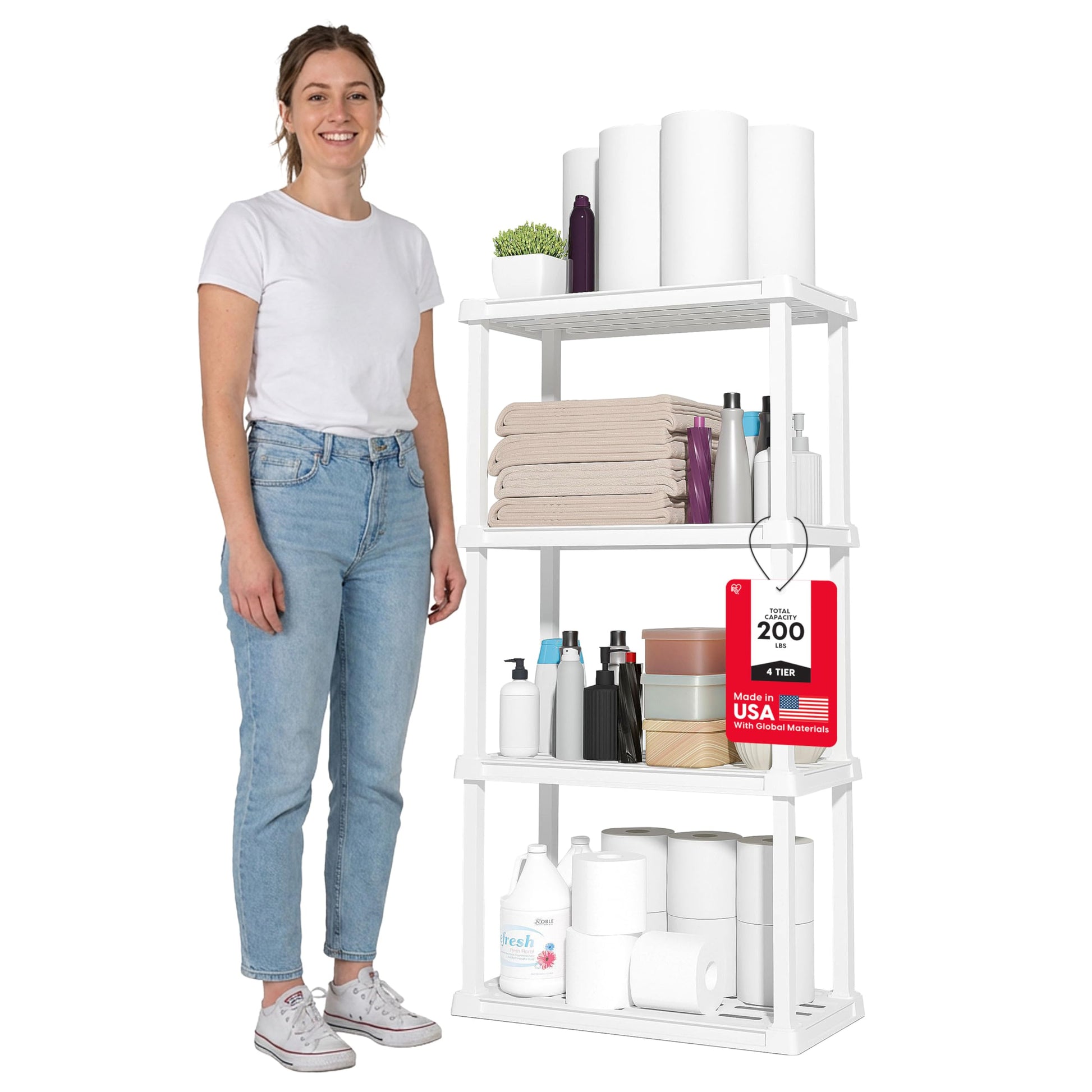 IRIS USA Plastic Storage Shelves |Made in USA| 48"H x 24"W x 12"D - White