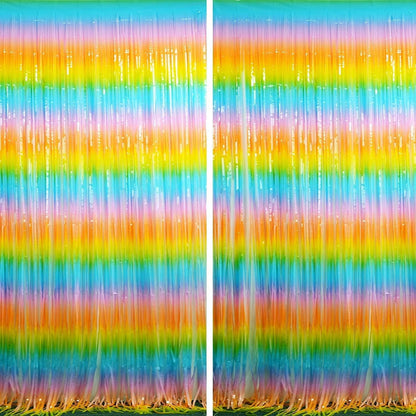 BRAVESHINE Colourful Tinsel Foil Fringe Curtains - 2Pcs 3.2x8.2ft Holidays Photo Booths Party Streamers Backdrop for Easter Princess Pastel Unicorn Birthdays Christmas Bridal Shower Party Decorations