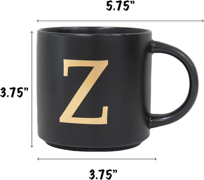 COLLECTIVE HOME - Monogram Ceramic Mugs, 15 oz Golden Initial Black Coffee Cups, Elegant Alphabet Tea Mugs, Elegant Personalized Mug with Gift Box, Unique Mug with Double Side Capital Lette (Z)