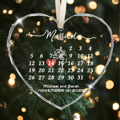 First Christmas Married Ornament 2025, Custom Wedding Crystal Glass Ornament with Photo, Name or Date, Personalized Wedding or Bridal Shower Gifts for Newlyweds