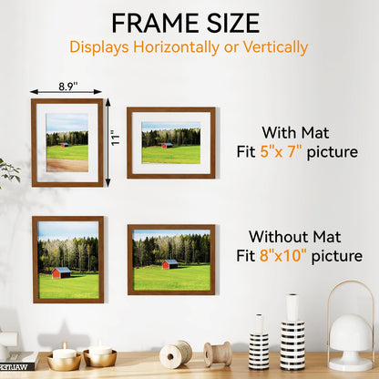 IBUYKE 8x10 Picture Frame,Solid Oak Wood 8x10 Photo Frame with Mat to 5x7,10x8 Picture Frames With Tempered Glass,Tabletop or Wall Mount Display,Home Decor,Walnut Oak 8 x 10 Frame,UWPF0810H