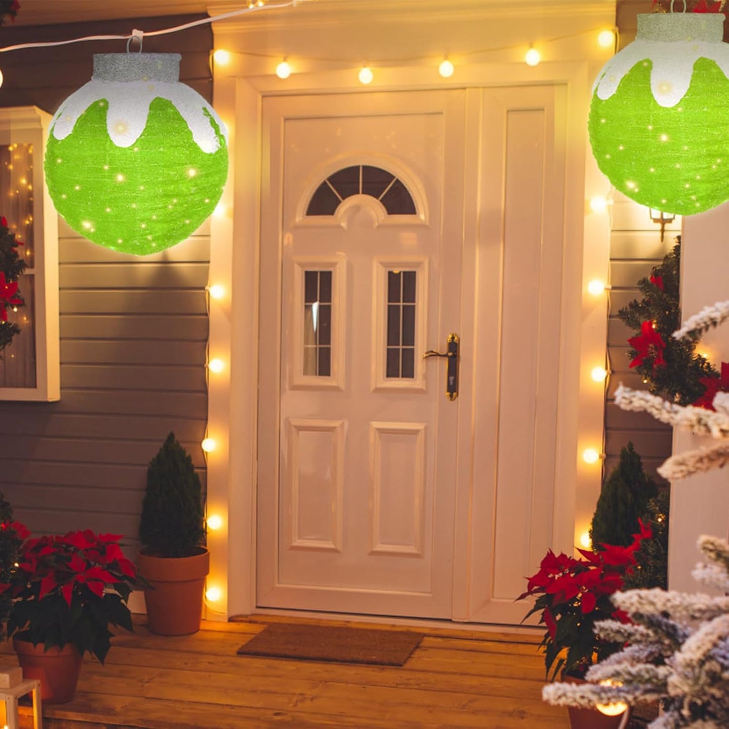 BRIGHTDECK Outdoor Christmas Ball Decoration, 80 LED Lights, 8 Light Modes, Pop-Up Collapsible Holiday Ornament (Green)