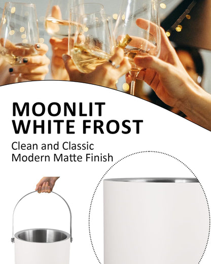 Insulated Ice Bucket with Silicone Lid, Scoop, Tongs & Strainer, 3L Stainless Steel Double Wall Ice Buckets for Parties & Cocktail Bar, Champagne Ice Bucket with Lid for Freezer, Ivory