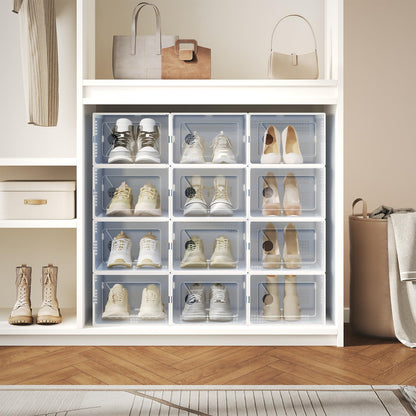 DUMOS Shoe Storage Boxes, 12-Pack Stackable Clear Shoe Containers with Lids, Display Sneaker Case
