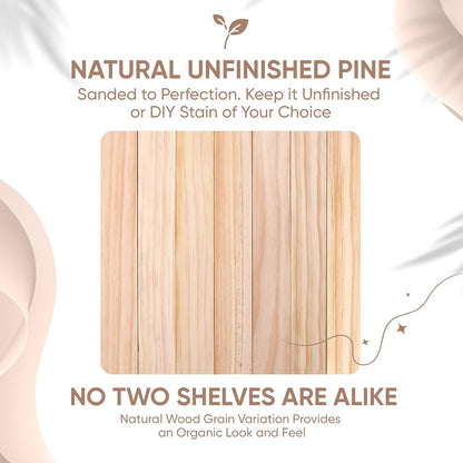 Homeforia Wood Floating Shelf 12 inch, High End Solid Natural Wood 12inch Floating Shelves for Wall Mounted, Unfinished Small Wooden Floating Shelves, Heavy Duty Bracket, 12 X 6.5 X 1.75 in, Set of 2