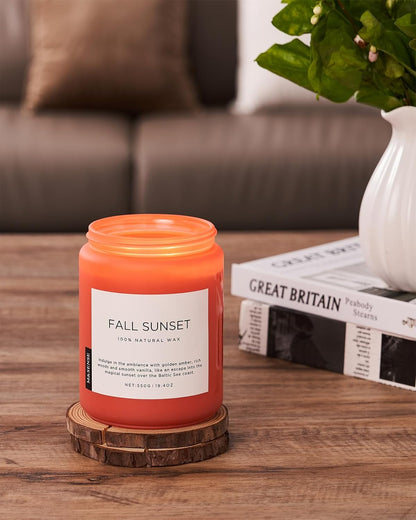 M&SENSE Fall Sunset Amber Scented 19.4oz 110 Hours Long Lasting Slow Burning Candle for Housewarming, Large Natural Soy Organic Relaxing Aromatherapy Candle Gifts for Women Men