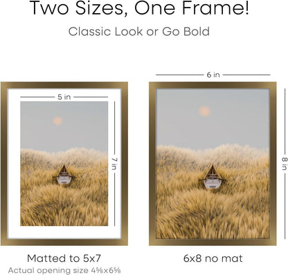 Homeforia 6x8 Picture Frame Bronze, High End Metal 6 x 8 Brass Frames with Mat 5 x 7 for Art, 6x8 Desk Frame Matted to 5x7 inch Photo, 6 by 8 Wall or Tabletop Frame, Tempered Glass, Wall Kit, Set of 1