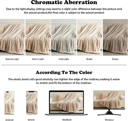 NEWCOSPLAY Faux Fur Throw Blanket Linen Bubble Blanket Thick Warm Soft for Couch Sofa Bed 550GSM (Linen, Throw(50"x60"))