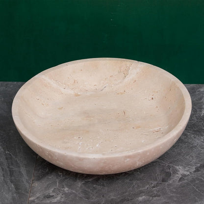 Natural Travertine Fruit Bowl 11.8" – Large Decorative Bowl & Travertine Decor Pedestal for Kitchen Counter & Dining Table ,For Entryway, Kitchen Fruit Bowl, Potpourri, Dining Table Centerpiece.
