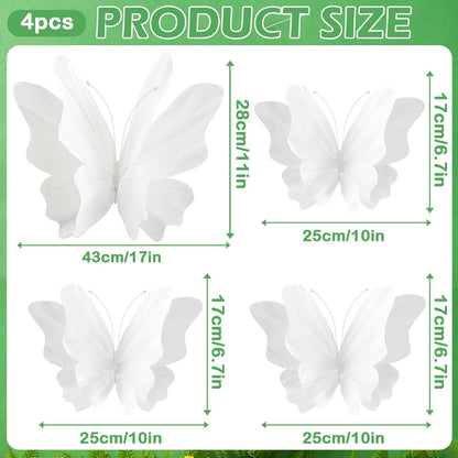 SUNBEAUTY Large Butterfly Party Decorations, 3D White Paper Butterflies Wedding Decoration, Hanging Butterflies for Baby Shower Decorations Girls, Women, Paper Flowers for Wall Decoration, Set of 4