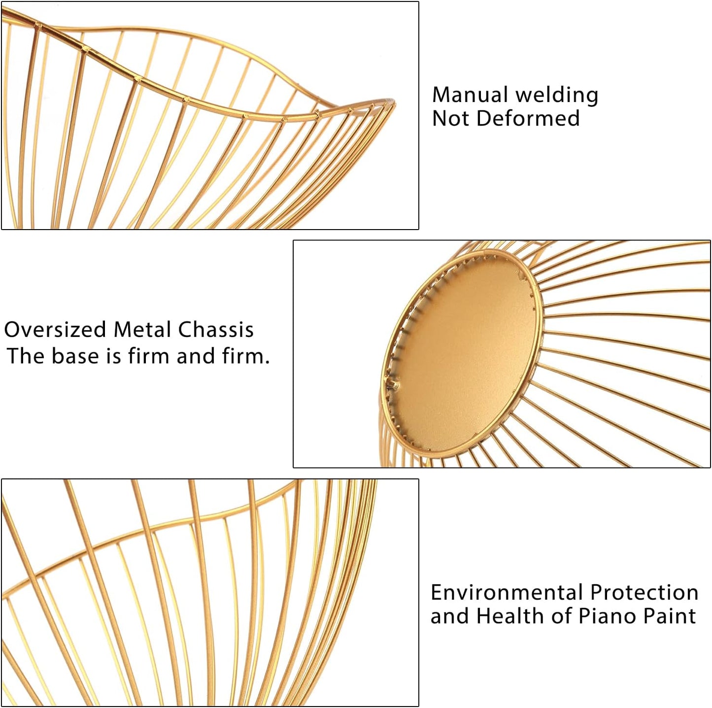 Metal Wire Fruit Basket, Gold Fruit Bowl for Kitchen Counter, Fruit Holder Stand Storage Baskets for Countertop, Home Decor, Table Centerpieces, Vegetable Bowls for Fruits, Veggies, Snacks (Gold)