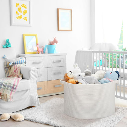 Ravinte Large Storage - 22"x 22"x 14" Blanket Basket for Living Room, Baby Toy Storage, Cotton Rope Woven Laundry Basket (White)