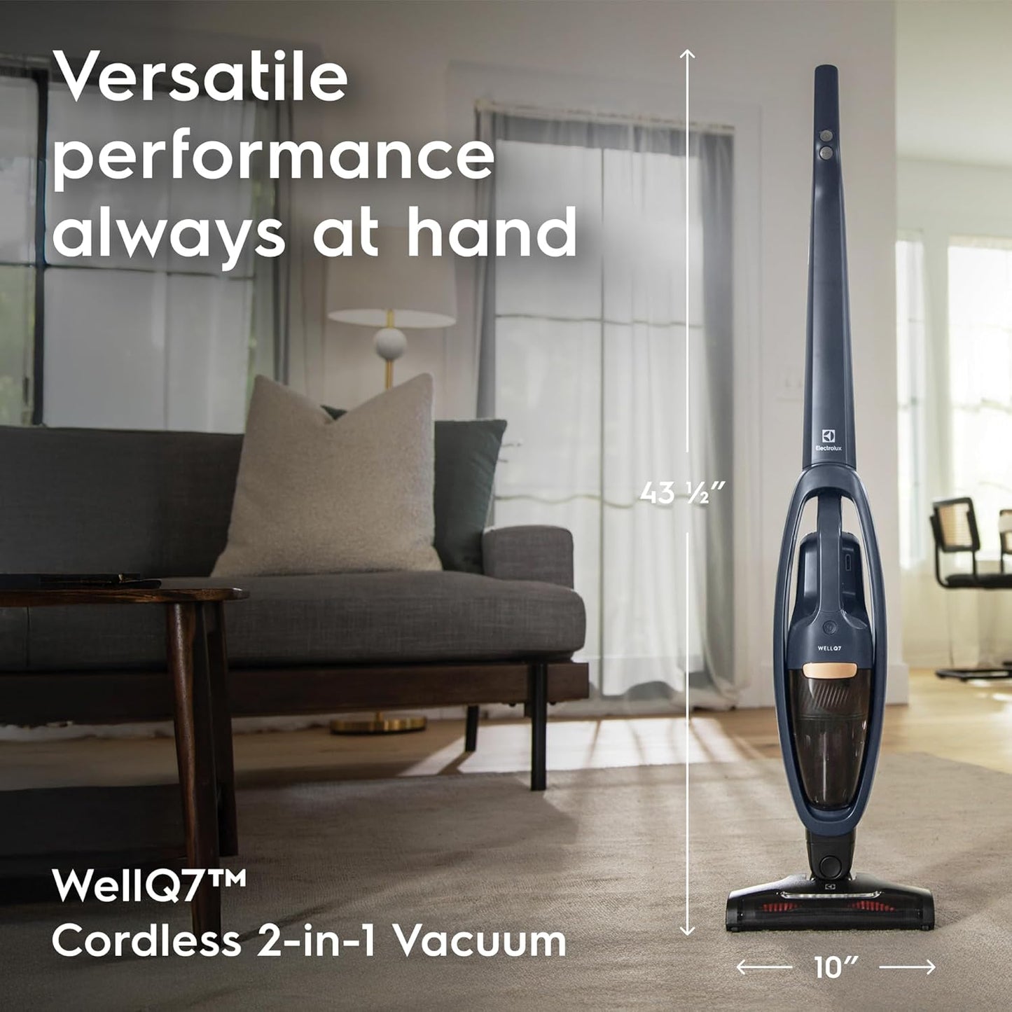 Electrolux WellQ7 Cordless 2-in-1 Vacuum with High Suction Power and 5-Step Filtration System, 50-Minute Run Time, 2 Power Modes, Denim Blue