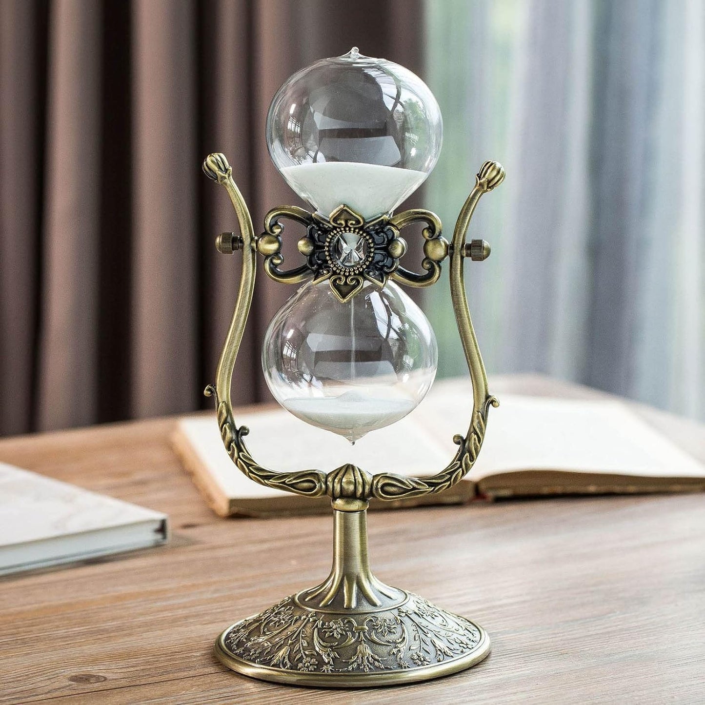 Sand Timer 15 Minutes,Hour Glass,Metal Vintage Hourglass,Hourglass Decor,for Home Decoration Office Desk Wedding Party Decor Kitchen Timer (A White Sand, 15 Min)