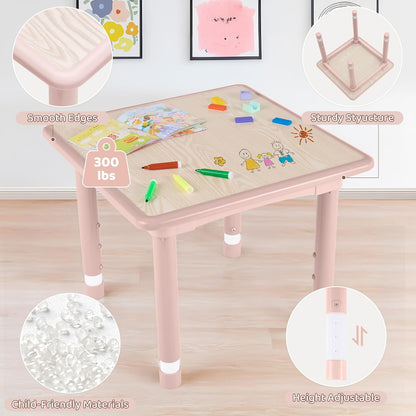 Kids Table and 2 Chairs Set, Height Adjustable (17.7"-26.1") Toddler Table and Chair Set, Multi-Activity Table with Graffiti Desktop, Children’s Table and Chairs for Classroom, Home & Daycare
