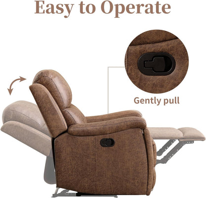 EBELLO Recliner Chair, Single Overstuffed Sofa Recliner, Breathable Faux Leather Manual Reclining Chairs with Hidden Cup Holder, Arm and Back for Adults, Living Room, Bedroom, Light Brown