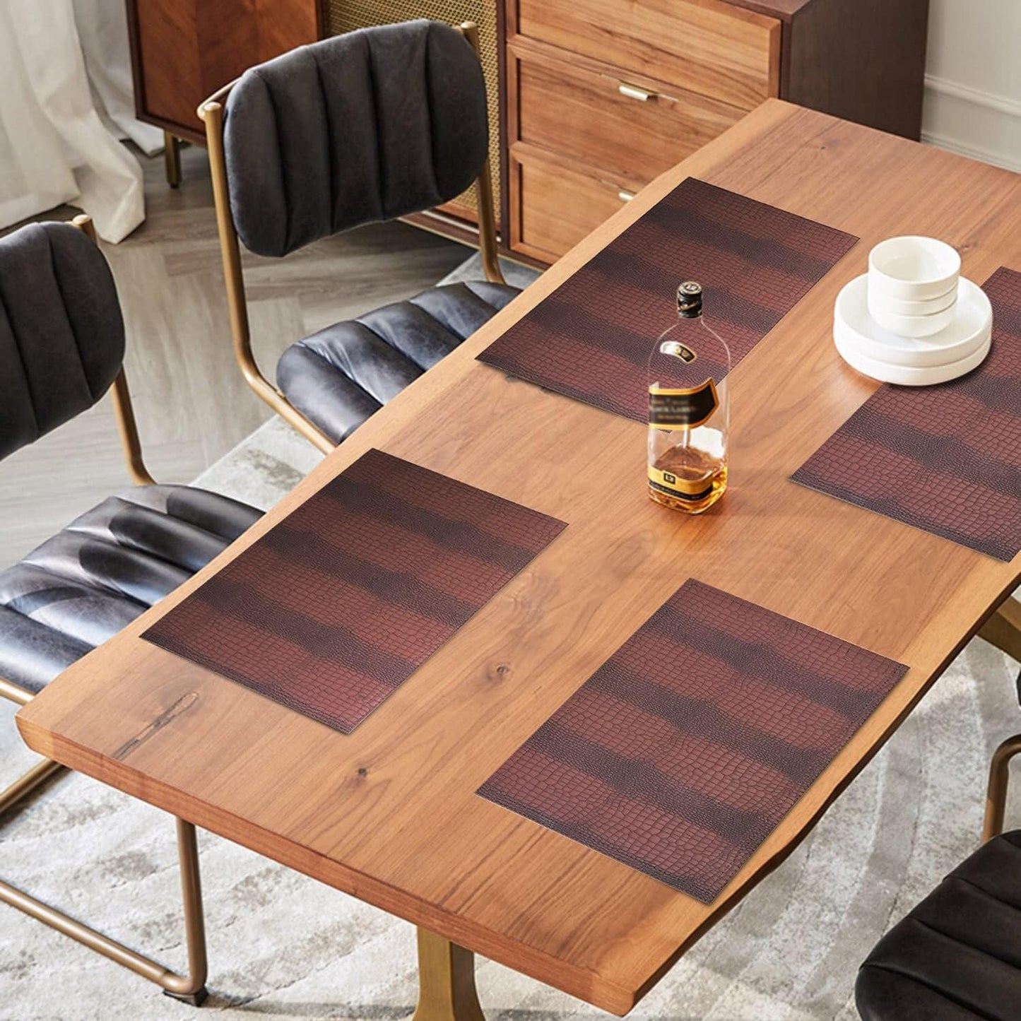 Faux Leather Placemats, PU Table Mats, Waterproof, Stain Resistant, Heat Resistant, Non-Slip Easy to Clean for Kitchen Dining Table, Conference Table, Brown