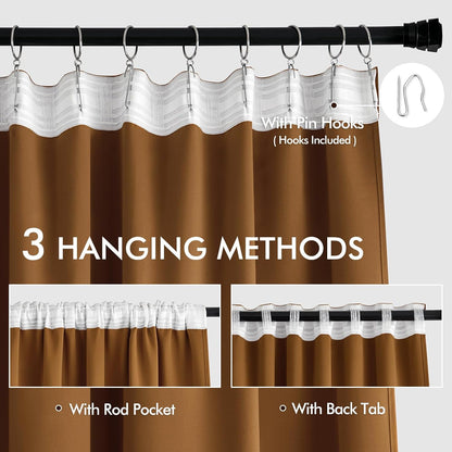 MIULEE Golden Brown Back Tab Blackout Curtain 96 Inch Long 2 Panels Set for Bedroom, Rod Pocket/Pinch Pleat Thermal Insulated Living Room Darkening Pleated Light Blocking Floor to Ceiling Drape