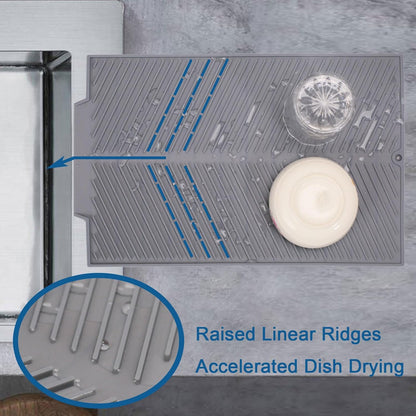Silicone Dish Drying Mat for Kitchen Counter, 15''x 10'' Drying Mat with Drain Lip, Non-Slip Dish Drainer Mats with Built-in Drain, Heat Resistant Drain Pad on Countertop, Gray