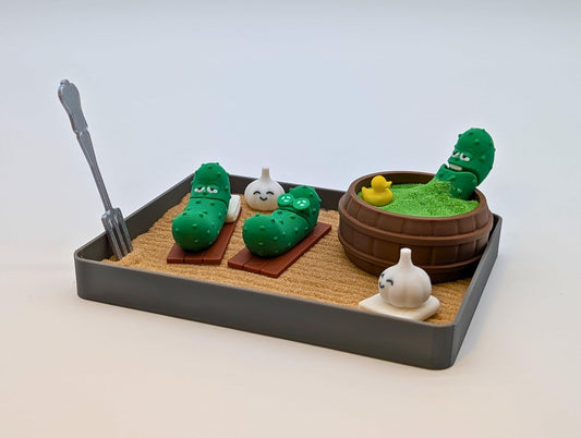 Pickle Zen Garden - Miniature Desktop Decor Kit, Novelty Gag Toy, Stress Relief Gift with Sand, Rake & Pickle Figurines, Funny Mini Conversation Starter