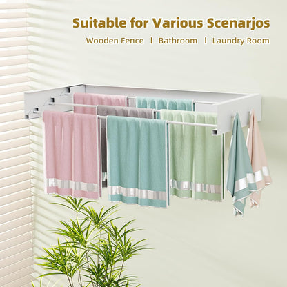 Wall Mounted Drying Rack for Laundry 19.8'', Folding Drying Rack Clothing Wall Mount with 3 Rods and 4 Hooks, Space Saving for Indoor Outdoor Bathroom Balcony (White, 19.8'')