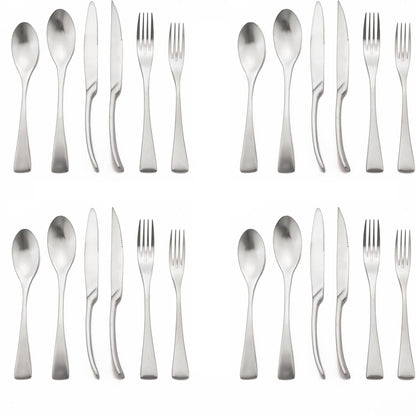 Luxury 304 Stainless Steel Matte Silver Cutlery Flatware Set - Utensil Set Steak Spoons and Forks Knife Silverware Set,Service for 4 (24-Piece)
