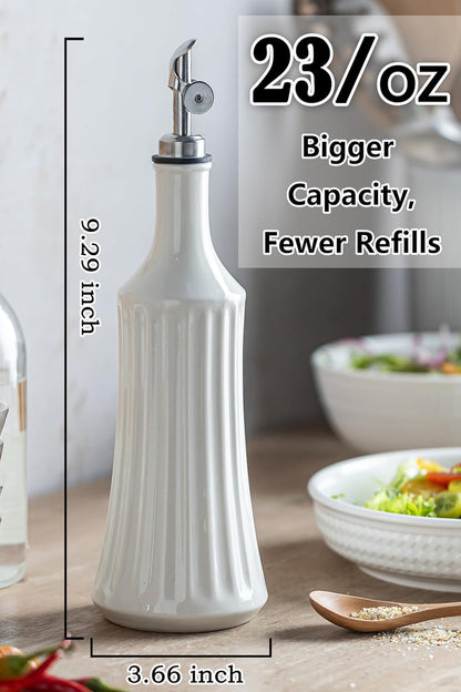 LYEOBOH Olive Oil Dispenser Bottle, Oil Dispenser for Kitchen, Ceramic Cooking Vinegar Dispensing Bottles with Spout, White