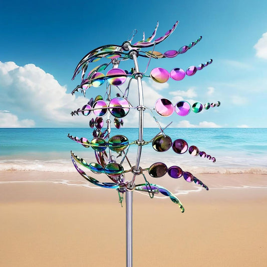 Unique and Magical Metal Windmill, 2Pcs Wind Spinners, 3D Wind Powered Kinetic Sculpture, Stainless Steel Wind Spinners, Wind Mill for Yard and Garden (2PCS-Colorful)