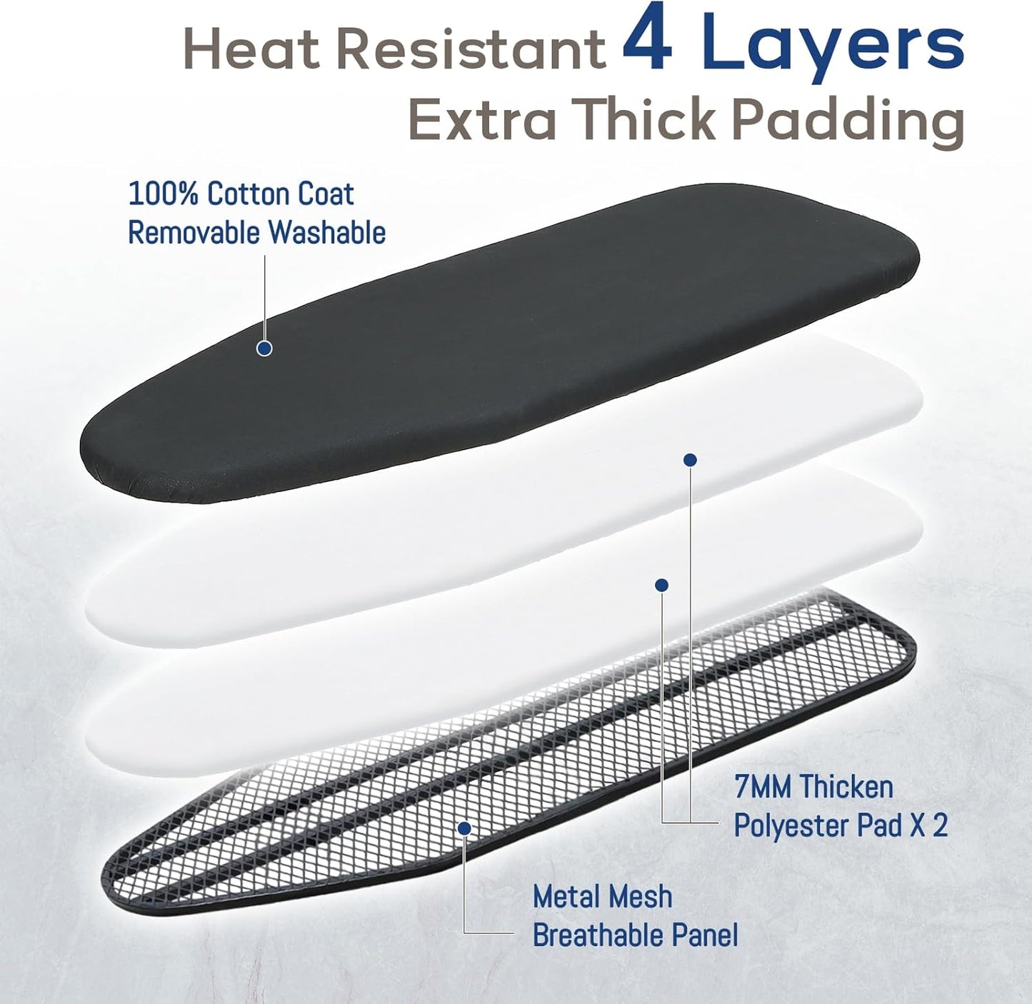 Ironing Board 43x13 with Iron Rest, RAINHOL Compact Iron Board Full Size with Thick Cover and Pad, Easy Storage Hanger with Heat-Resistant Silicone Pad, Space Saving and Height Adjustable, Black