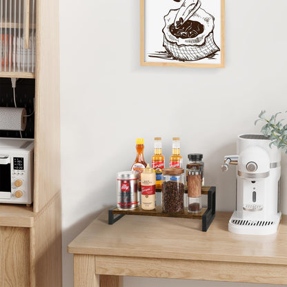 YINMIT Spice Rack Organizer for Countertop, 2 Tier Kitchen Counter Shelf, Wooden Tiered Display Stand Riser Shelf