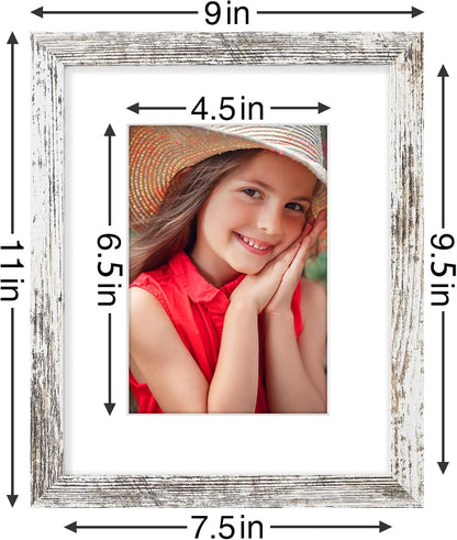 Vittanly 8x10 Picture Frames Set of 9, Shatter Resistant Plexiglass, Display 5x7 Pictures with Mat or 8x10 without Mat, Photo Frames for Wall or Tabletop, Engineered Wood, Distressed White