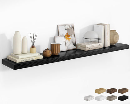 RICHFOCUS 72Inch Floating Shelves for Wall 1 Pack Shelves for Bedroom|Kitchen|Bathroom Wall Mounted Rustic Wood Floating Shelf with Invisible Brackets for Books|Storage|Decor, Black