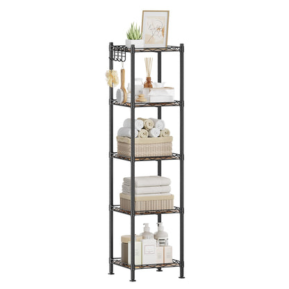 SONGMICS Storage Shelf, Bathroom Storage Rack, 5 Tier, Ink Black