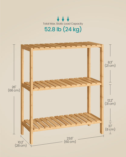 SONGMICS 3-Tier Bamboo Shelf, Freestanding Bathroom Storage Rack