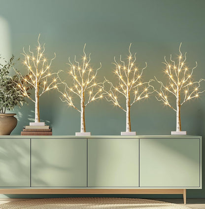 EAMBRITE Home Decorations Light Up White Birch Tree Indoor Christmas Decor, 4 Pack Battery Operated/USB Lighted Tabletop Money Tree Lamp Led Lights Easter Wedding Centerpiece Table Room (2 Ft)