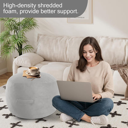 MeMoreCool Round Stuffed Pouf Ottoman Foot Rest, Floor Pouf Foot Stool with Soft Foam Chunk Filling, Small Round Ottoman Footstool Circle Footrest for Living Room, Light Grey