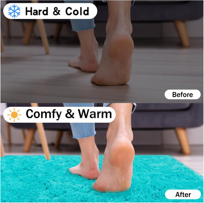 Rezutan Super Soft Fluffy Rug for Living Room Bedroom Large Comfy Modern Shaggy Fuzzy Plush Indoor Nursery Classroom Home Decor Bedside Rug with Non-Slip Bottom,Teal Blue,6 X 9 Feet