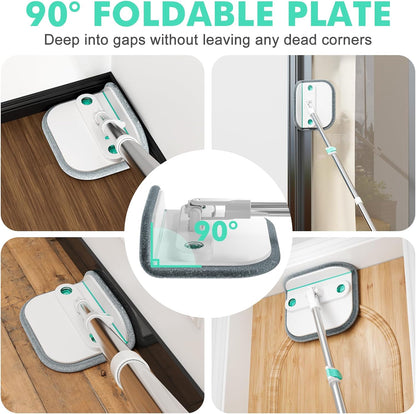 Upgraded Spin Mop and Bucket Self-Standing Mop Bucket Separate Dirty and Clean Water System Self Wringing 360° Rotating & 90° Foldabl Mops and Buckets for Floor Cleaning (Blue, 10Pads)